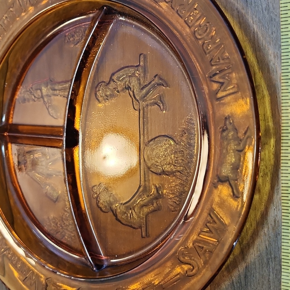 Vintage Amber glass Tiara divided plate baby plate see saw markers daw nursery